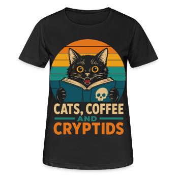 Chats, Café et Cryptides - T-shirt respirant Femme - noir - Devant - AI Model Female 172 light (172cm)