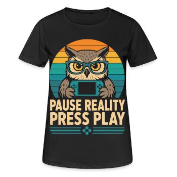 Break Reality Press Play Gamer Owl - T-shirt respirant Femme - noir - Devant - AI Model Female 172 light (172cm)