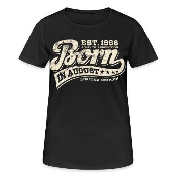 Né en août 1986 - Anniversaire - Cadeau - T-shirt respirant Femme - noir - Devant - AI Model Female 172 light (172cm)