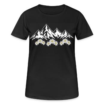 Alpen Berge mit Edelweiss Blumen Natur Landschaft - Frauen T-Shirt atmungsaktiv - Schwarz - Vorne - AI Model Female 172 light (172cm)