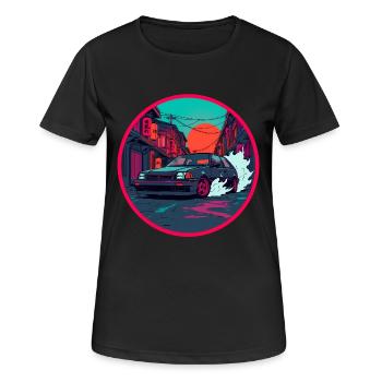 Art rétro des années 80 JDM Hatchback Street Race Synthwave - T-shirt respirant Femme - noir - Devant - AI Model Female 172 light (172cm)
