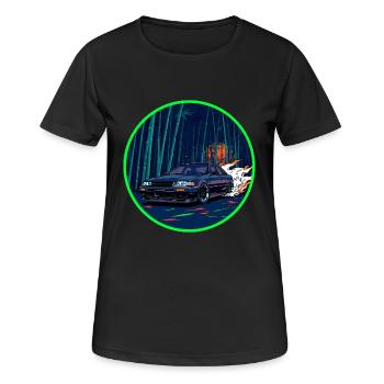 Art rétro des années 80 JDM Bamboo Forest Flame Art - T-shirt respirant Femme - noir - Devant - AI Model Female 172 light (172cm)