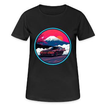 Art rétro des années 80 JDM AE86 Mt Fuji Drift Synthwave - T-shirt respirant Femme - noir - Devant - AI Model Female 172 light (172cm)