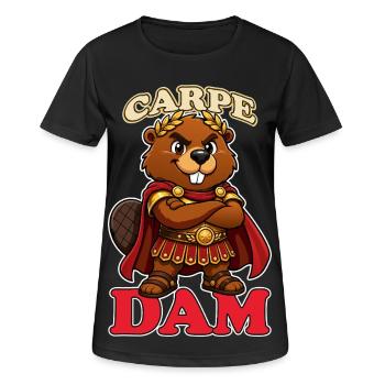 Carpe Dam Funny Roman Beaver Latin Pun History - Women's Breathable T-Shirt - black - Front - AI Model Female 172 light (172cm)