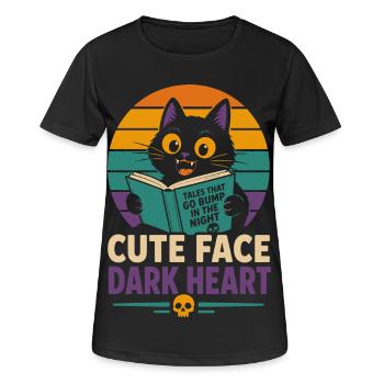 Chat d’horreur au visage mignon au cœur sombre - T-shirt respirant Femme - noir - Devant - AI Model Female 172 light (172cm)