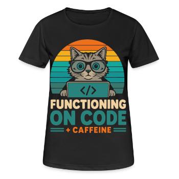 Fonctionner sous Code et Caffeine Cat - T-shirt respirant Femme - noir - Devant - AI Model Female 172 light (172cm)