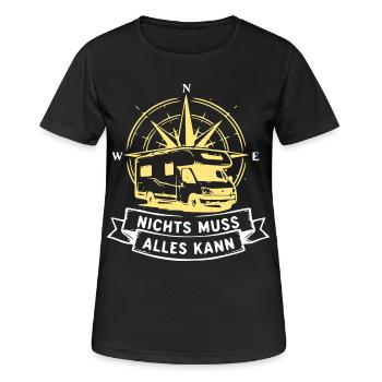 Nichts Muss Alles Kann Vanlife Camper - Frauen T-Shirt atmungsaktiv - Schwarz - Vorne - AI Model Female 172 light (172cm)