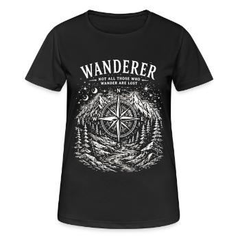 Wanderer-Kompass-Berg-Design - Frauen T-Shirt atmungsaktiv - Schwarz - Vorne - AI Model Female 172 light (172cm)