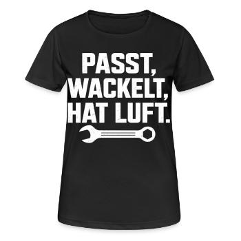 Passt wackelt und hat Luft Handwerker Spruch - Frauen T-Shirt atmungsaktiv - Schwarz - Vorne - AI Model Female 172 light (172cm)