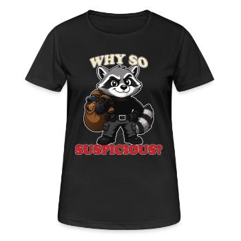 Why So Suspicious Funny Raccoon Thief Mascot Tee - Women's Breathable T-Shirt - black - Front - AI Model Female 172 light (172cm)