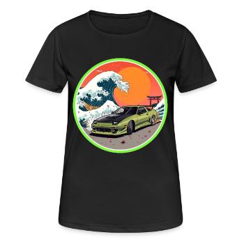 Emblème rétro des années 90 JDM S13 Great Wave Japan - T-shirt respirant Femme - noir - Devant - AI Model Female 172 light (172cm)