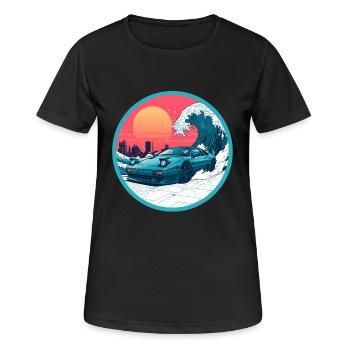 Retro 90er JDM NSX Great Wave Sunset Emblem - Frauen T-Shirt atmungsaktiv - Schwarz - Vorne - AI Model Female 172 light (172cm)