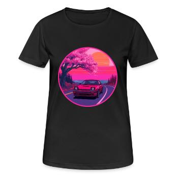 Retro 80s JDM FC Coupe Sakura Sunset Emblem - Women's Breathable T-Shirt - black - Front - AI Model Female 172 light (172cm)