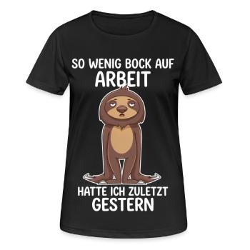 Faultier Spruch: So wenig Bock auf Arbeit - Frauen T-Shirt atmungsaktiv - Schwarz - Vorne - AI Model Female 172 light (172cm)