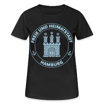 Hamburg Wappen – Freie Und Heimatstadt (Sky Blue) - Frauen T-Shirt atmungsaktiv - Schwarz - Vorne - AI Model Female 172 light (172cm)