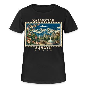 Kasachstan Almaty Vintage Reisemarke - Frauen T-Shirt atmungsaktiv - Schwarz - Vorne - AI Model Female 172 light (172cm)
