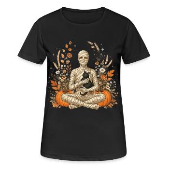Halloween, Mumie, Schwarze Katze - Frauen T-Shirt atmungsaktiv - Schwarz - Vorne - AI Model Female 172 light (172cm)