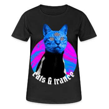 Cats & Trance Chat Musique Trance Psytrance EDM - T-shirt respirant Femme - noir - Devant - AI Model Female 172 light (172cm)