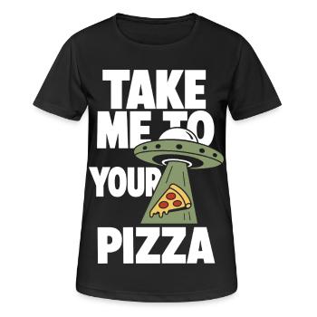 Emmène-moi à ta pizza OVNI - T-shirt respirant Femme - noir - Devant - AI Model Female 172 light (172cm)
