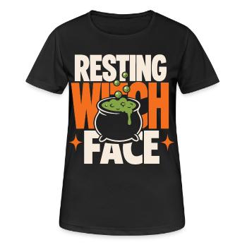 Chaudron au Visage de Sorcière Reposant - T-shirt respirant Femme - noir - Devant - AI Model Female 172 light (172cm)