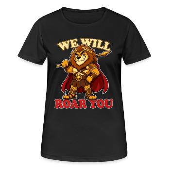 We Will Roar You Funny Lion Gladiator Mascot - Women's Breathable T-Shirt - black - Front - AI Model Female 172 light (172cm)