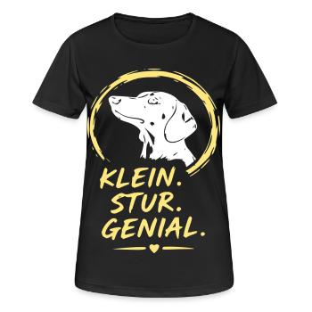 Petit. Têtu. Génial. Logo du chien - T-shirt respirant Femme - noir - Devant - AI Model Female 172 light (172cm)