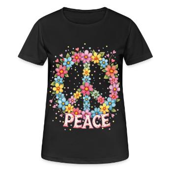 Signe de paix en floraison dans un style aquarelle - T-shirt respirant Femme - noir - Devant - AI Model Female 172 light (172cm)