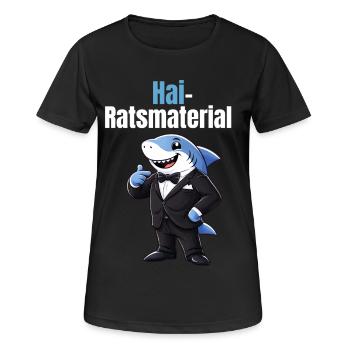 Certified Hairatsmaterial | Lustiger Hai Wortwitz - Frauen T-Shirt atmungsaktiv - Schwarz - Vorne - AI Model Female 172 light (172cm)