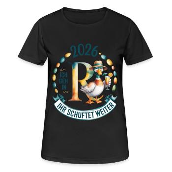  Rente 2026 Ich geh in R(ente) Ihr schuftet weiter - Frauen T-Shirt atmungsaktiv - Schwarz - Vorne - AI Model Female 172 light (172cm)