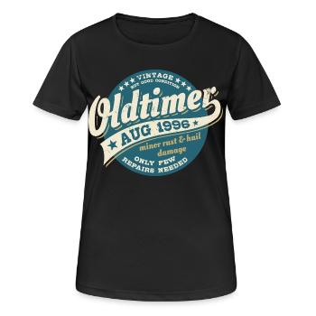Millésime août 1996 - Anniversaire - Cadeau - T-shirt respirant Femme - noir - Devant - AI Model Female 172 light (172cm)