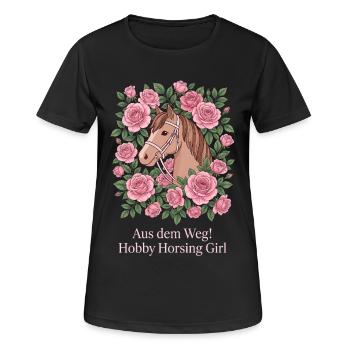 Hobby Horsing Girl Blumen Pferd - Frauen T-Shirt atmungsaktiv - Schwarz - Vorne - AI Model Female 172 light (172cm)