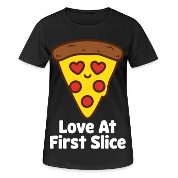 Love At First Slice Pizza - Frauen T-Shirt atmungsaktiv - Schwarz - Vorne - AI Model Female 172 light (172cm)