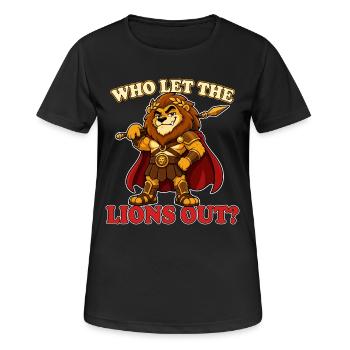 Who Let the Lions Out Funny Lion Gladiator Mascot - Women's Breathable T-Shirt - black - Front - AI Model Female 172 light (172cm)