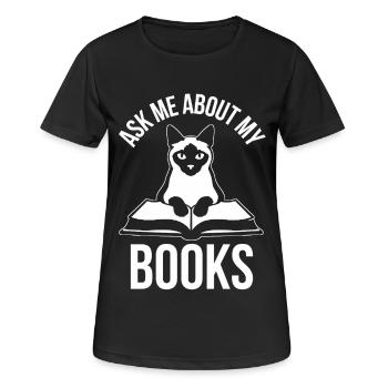 Drôle de design de chat : Demande-moi des histoires de mes livres - T-shirt respirant Femme - noir - Devant - AI Model Female 172 light (172cm)