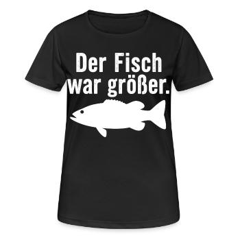 Der Fisch war größer Lustiger Anglerspruch Angel - Frauen T-Shirt atmungsaktiv - Schwarz - Vorne - AI Model Female 172 light (172cm)