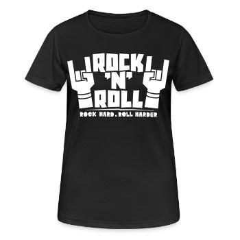 Texte rock’n’roll carré avec des cornes de doigts - T-shirt respirant Femme - noir - Devant - AI Model Female 172 light (172cm)