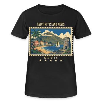 Saint-Kitts et Nevis Marque de voyage vintage Nevis - T-shirt respirant Femme - noir - Devant - AI Model Female 172 light (172cm)