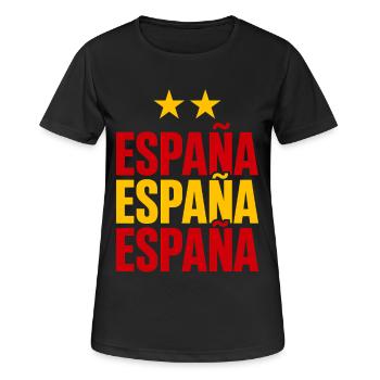 Spanien Schriftzug in Nationalfarben - Frauen T-Shirt atmungsaktiv - Schwarz - Vorne - AI Model Female 172 light (172cm)