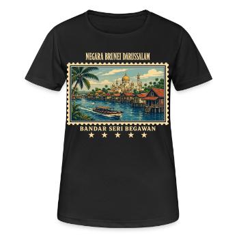 Brunei Bandar Seri Begawan Vintage Reisemarke - Frauen T-Shirt atmungsaktiv - Schwarz - Vorne - AI Model Female 172 light (172cm)