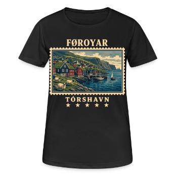 Färöer Tórshavn Vintage Reisemarke - Frauen T-Shirt atmungsaktiv - Schwarz - Vorne - AI Model Female 172 light (172cm)