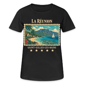 La Réunion Saint-Gilles Vintage Reisemarke - Frauen T-Shirt atmungsaktiv - Schwarz - Vorne - AI Model Female 172 light (172cm)