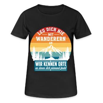 Leg Dich Nie Mit Wanderern An Retro - Frauen T-Shirt atmungsaktiv - Schwarz - Vorne - AI Model Female 172 light (172cm)