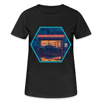 Retro 80er JDM Hatchback Neon Konbini Hex Emblem - Frauen T-Shirt atmungsaktiv - Schwarz - Vorne - AI Model Female 172 light (172cm)