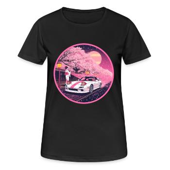 Retro 90s JDM Roadster Geisha Sakura Emblem - Women's Breathable T-Shirt - black - Front - AI Model Female 172 light (172cm)