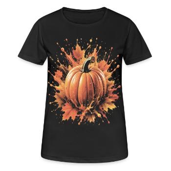 Citrouille Automne Splash Art Feuille Erable - T-shirt respirant Femme - noir - Devant - AI Model Female 172 light (172cm)