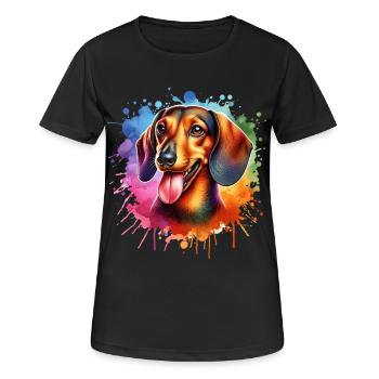 Motif teckel - T-shirt respirant Femme - noir - Devant - AI Model Female 172 light (172cm)