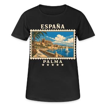Spanien Palma de Mallorca Vintage Reisemarke - Frauen T-Shirt atmungsaktiv - Schwarz - Vorne - AI Model Female 172 light (172cm)