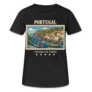 Portugal Câmara de Lobos Vintage Reisemarke - Frauen T-Shirt atmungsaktiv - Schwarz - Vorne - AI Model Female 172 light (172cm)