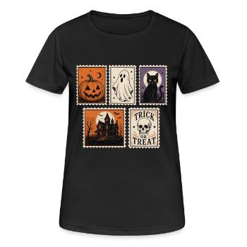 Halloween Spooky Stamps Fantôme Chat Fantôme - T-shirt respirant Femme - noir - Devant - AI Model Female 172 light (172cm)