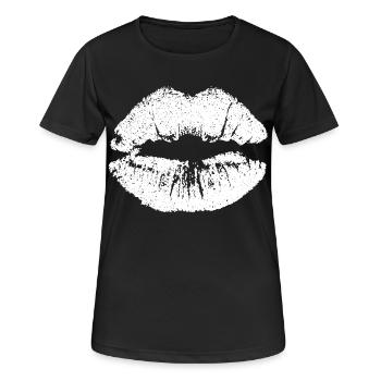 Lèvres embrassables avec Lipstick Lip Imprint White - T-shirt respirant Femme - noir - Devant - AI Model Female 172 light (172cm)